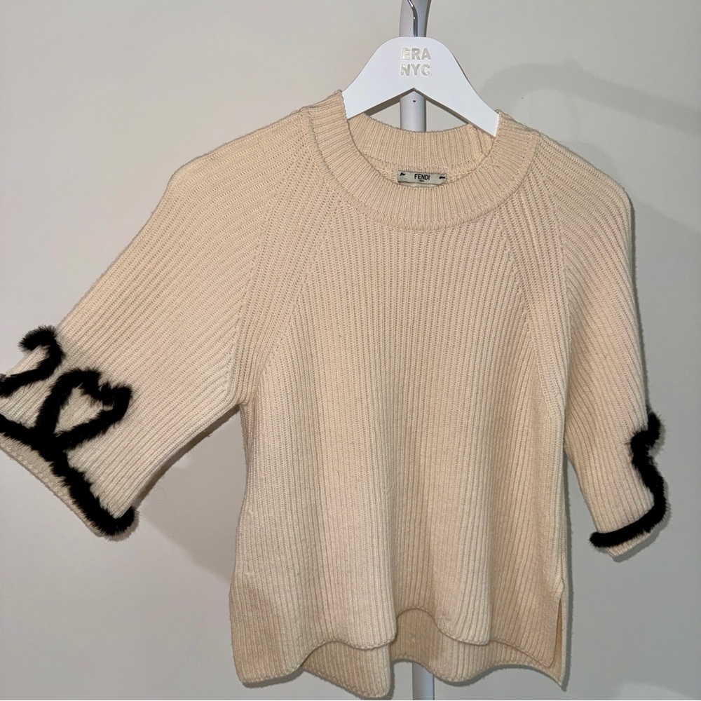 Fendi cream wool knitted sweater with 100% mink fur size XS